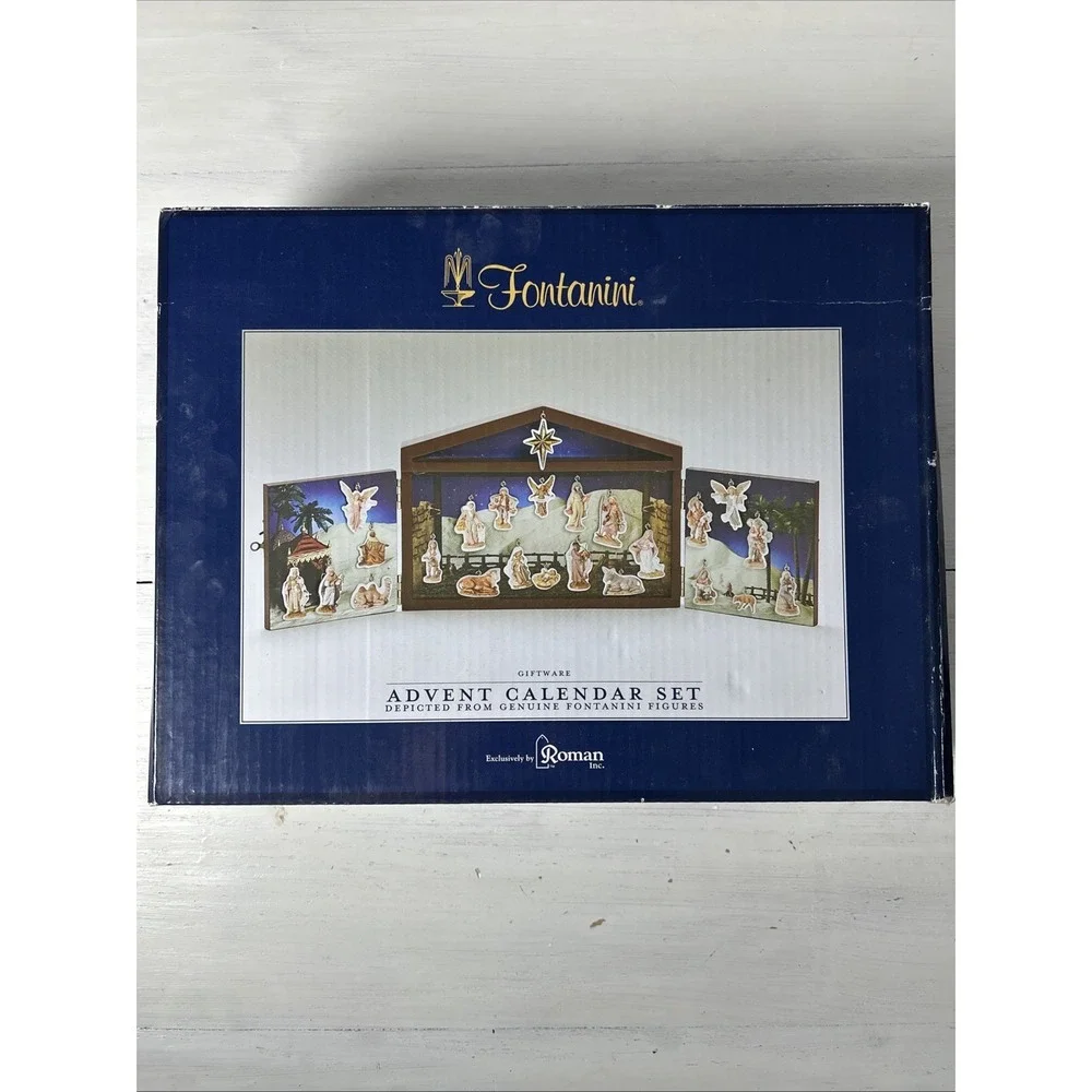 Fontanini Advent Calendar Nativity Set Wooden Stable Ornaments Complete 1266